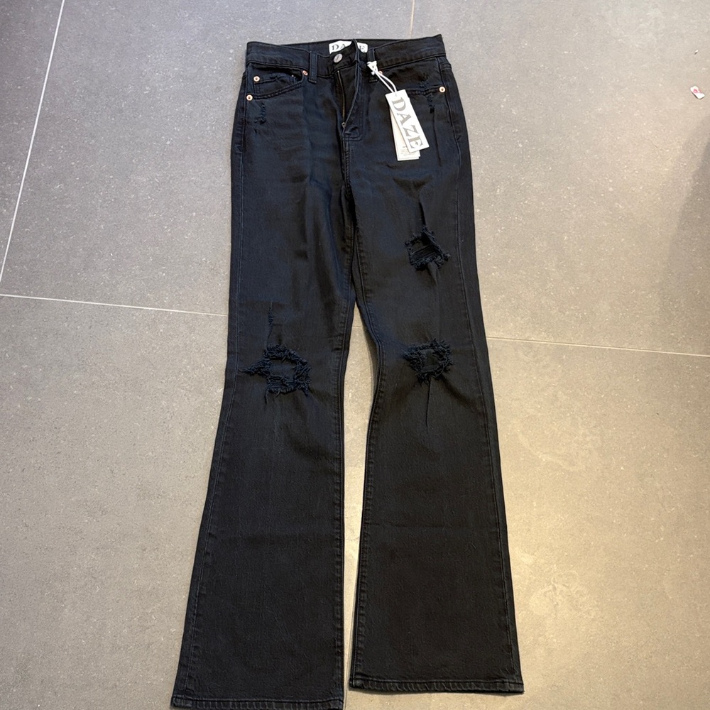 Daze Women's Black Ripped Flare Jeans